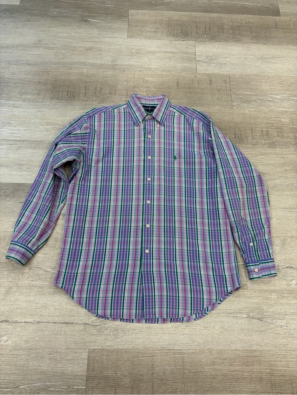 Ralph Lauren Purple and Green Plaid Button-Up Dress Shirt